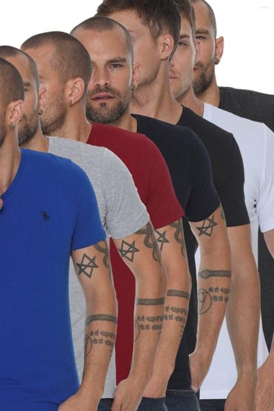 Camisetas masculinas Dewberry Sevens Set T8568 V-G-decot-V-S-Short-Black-escuro azul-branco-cinza-saks-antracite-Burgundy