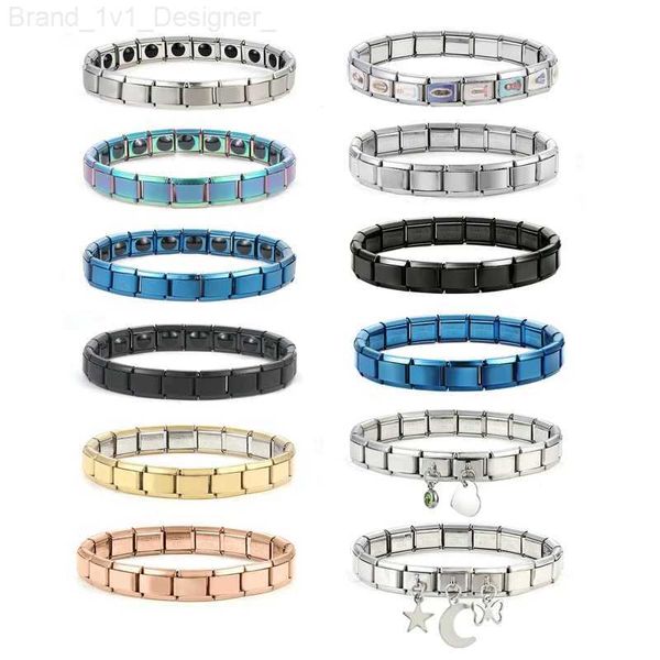 Braccialetti con ciondoli Bracciale elastico in acciaio inossidabile moda 9 mm di larghezza Bracciale rigido con ciondoli italiani Design semplice Ragazze Uomini Donne Gioielli fai da te RegaliL2402