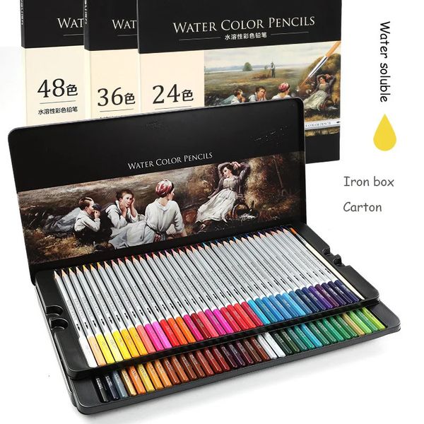 Crayon Lápis de cor solúvel em água 24 36 48 72 cores Esboço profissional Caneta aquarela Crianças Art Supplies Conjunto de pintura 231108