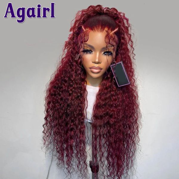 Perucas sintéticas 99J Dark Red Gluless Wig Borgonha Kinky Curly Human Human Wigs 13x4 13x6 Lace Frontal Perucas Brasileira Onda de Água 4x6 Perucas de Fechamento 231108