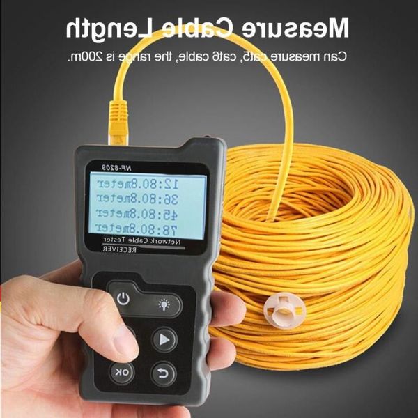 FreeShipping NF-8209 Display LCD Misura lunghezza Cavo Lan POE Wire Checker Cat5 Cat6 Lan Test Strumento di rete Scansione cavo Wiremap Tester Ltice