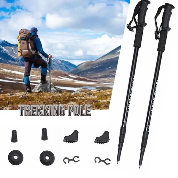 Pólos de esqui 2 pçs/lote anti choque trekking pólo conjunto de três seções alça reta telescópica caminhada caminhadas vara cana pólos de esqui 231109