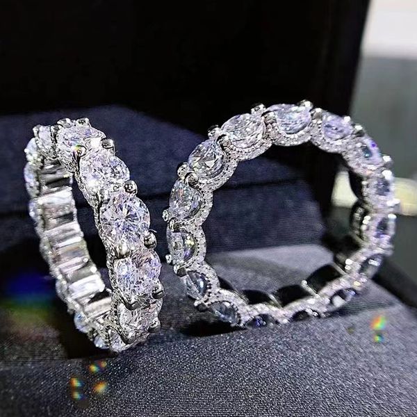 Anel de diamante de diamante moissanite redondo completo 100% real Sterling Sier Party Watering Band Rings para mulheres Jóias de noivado de homens