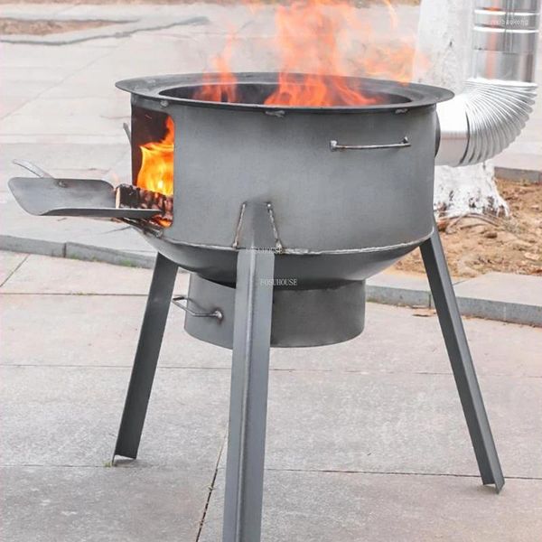 Ferramentas campo de acampamento poços de fogo ao ar livre grill suporte fogão aquecimento madeira doméstico rural portátil braseiro u