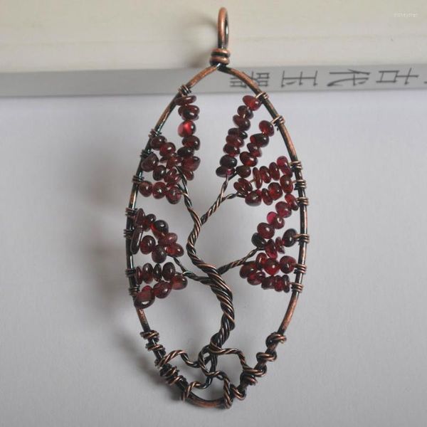 Kolye Kolyeleri Hayat Ağacı Koyu için Takı Doğal Taş Boncuklar Kırmızı Garnet 1 PCS K2079