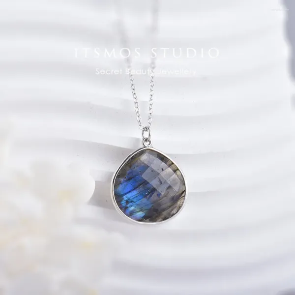 Подвески ITSMOS, натуральный лабрадорит, посеребренное ожерелье, простой граненый камень-капля, 25 мм, элегантные ювелирные изделия для женщин, романтические