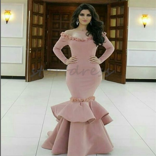 Abito da sera spagnolo rosa polveroso con spalle scoperte Manica lunga Sirena Abiti da ballo di flamenco Increspato Occasioni formali Ricevimento Abito da ballo 2024 Vestios De Gala