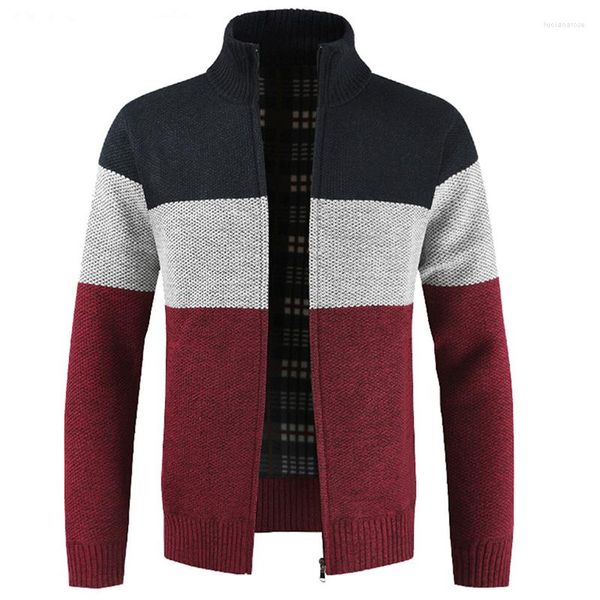 Jackets masculinos Cardigan casacats outono inverno quente cashmere cashmere faux lã zíper jaqueta casual malha de retalhos