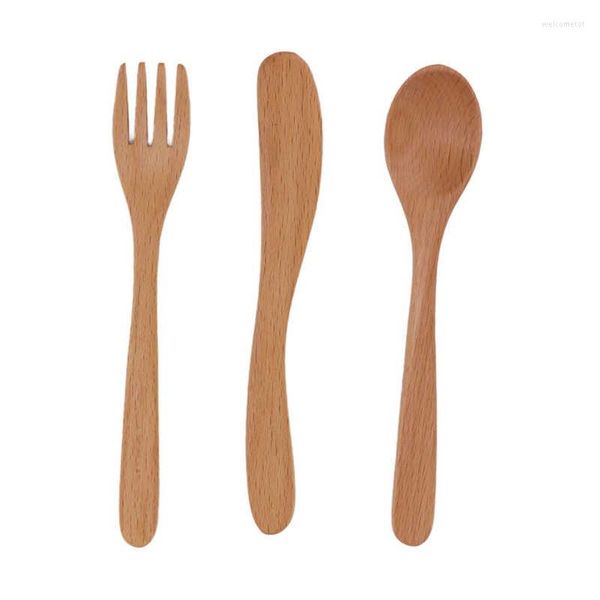 Geschirr-Sets aus Holz, Besteck-Set im japanischen Stil, dicke, robuste Buche, Glättlöffel, Gabel mit Messer für die Küche zu Hause