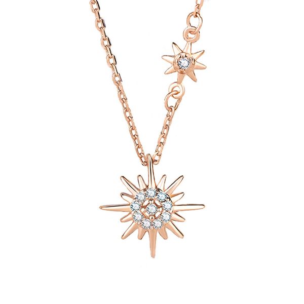 Designer de luxo starburst girassol colar diamante hexagrama pingente colar feminino simples e delicado ins jóias