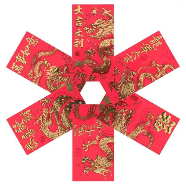 Decorazioni da giardino 6 buste per l'anno zodiacale del drago Pacchetti rossi portatili Sacchetti per soldi delicati