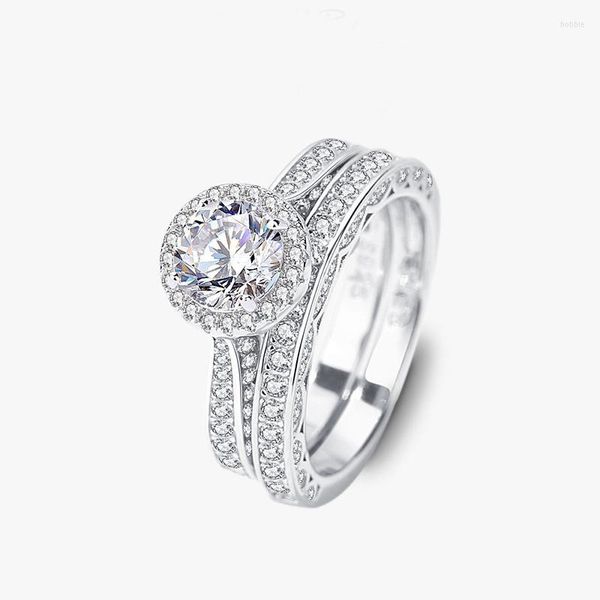 Anelli a grappolo Anello in Moissanite di lusso 1.0ct D Color Donna Argento sterling 925 All-Fiammifero Elegante Set Matrimonio leggero