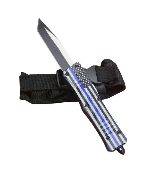 Высококачественная ручка с синим флагом A161 АВТО Тактический нож 440C Двухцветное лезвие Tanto Point Blade Ручка из сплава Zn-al Ножи EDC с нейлоновой сумкой
