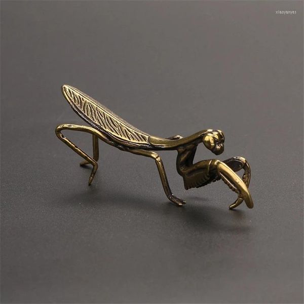 Figurine decorative Mantis Ornamenti in rame Tea Pet Insetti Bronzo antico massiccio Art Miniature