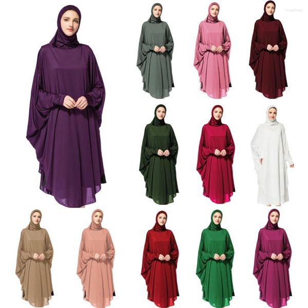 Roupas étnicas Mulheres Muçulmanas Senhora Thobe Vestido Hijab Oração Bat Manga Médio Oriente Robe Islâmico Simples Grande Xale Com Capuz Solto Tops Vestuário