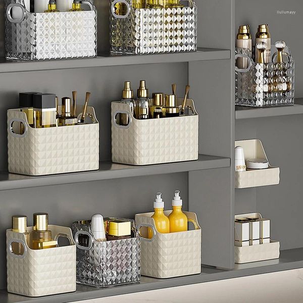 Caixas de armazenamento de luxo caixa de cosméticos organizador do banheiro cosmet beleza maquiagem organizadores de cuidados com a pele rack qtip recipiente