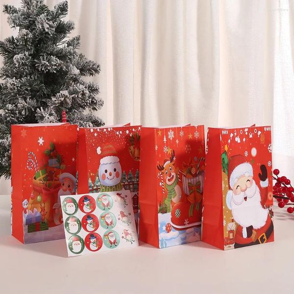 Envoltório de presente 4 pcs saco de doces de Natal boneco de neve Papai Noel árvore de Natal Elk papel bolso plano para decoração de festa em casa presentes de embalagem