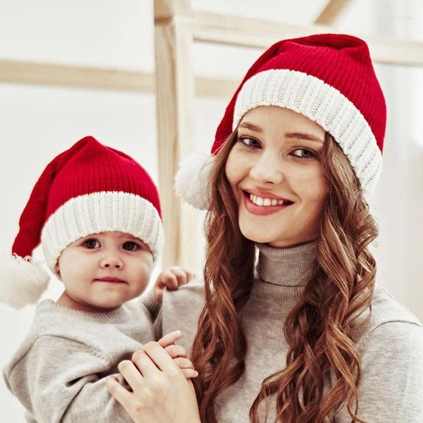 Berets moda malha chapéu de natal para pais crianças aconchegante pompom quente mãe crianças gorro de inverno chapéus bebê skulliesbeanies