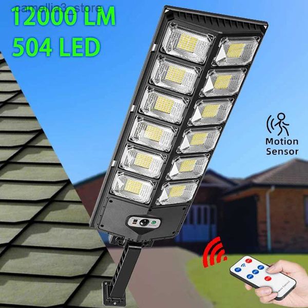 Lampade da parete solari 504 LED Potenti luci solari Sensore di movimento esterno Lampione esterno impermeabile Illuminazione da 12000 lumen Lampada da parete per casa da giardino Q231109