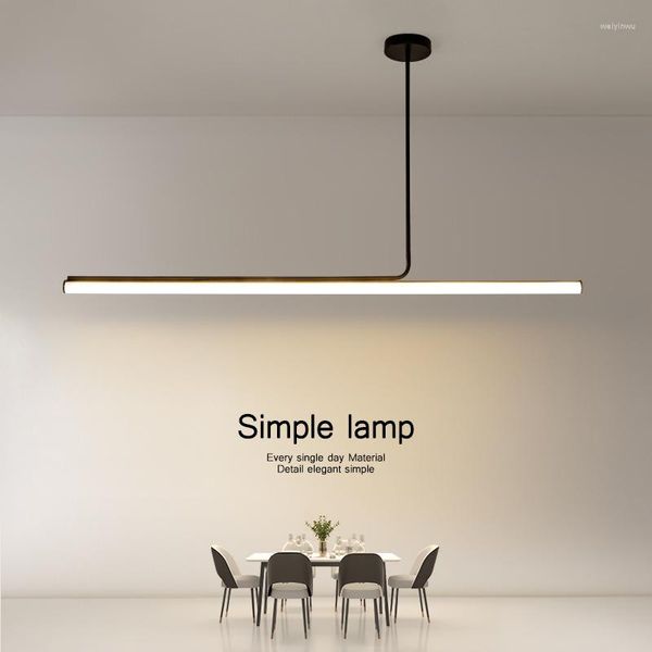 Lampadari moderni a tubo lungo Lampadario a led dimmerabile nero per tavolo Sala da pranzo Accessori da cucina Lampade a sospensione Arredamento minimalista