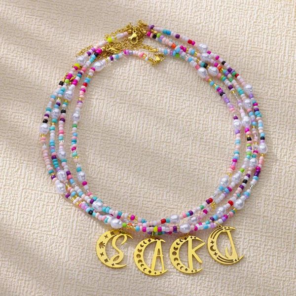 Collane con ciondolo Collana girocollo con perline colorate della Boemia per le donne A-Z Lettera iniziale Catena al collo Accessori per gioielli di moda