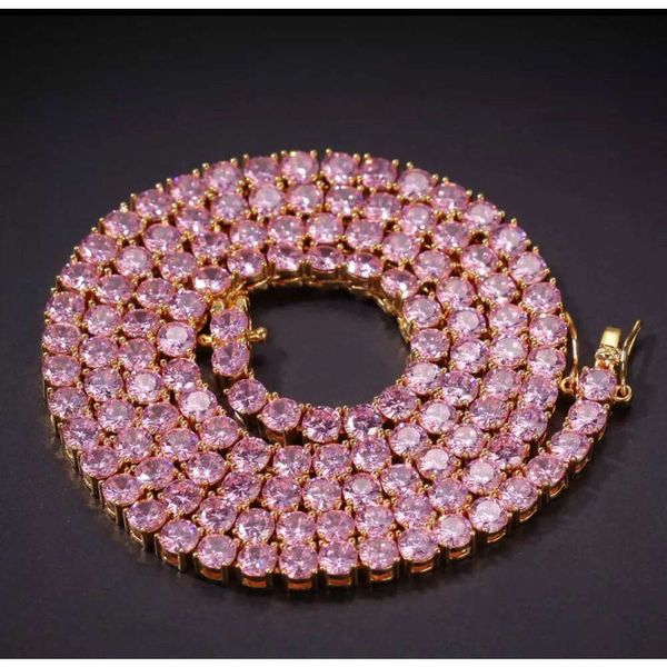 Sgarit atacado personalizado Vvs rosa roxo moissanite corrente de tênis colar de ouro rosa 16 polegadas