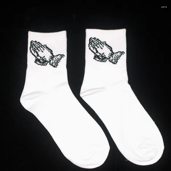 Chaussettes pour hommes Blanc Mode Skate Coton Crew Gesture Modèle Pour Hommes Femmes Hip Hop Drôle Nouveauté Cadeaux Noirs