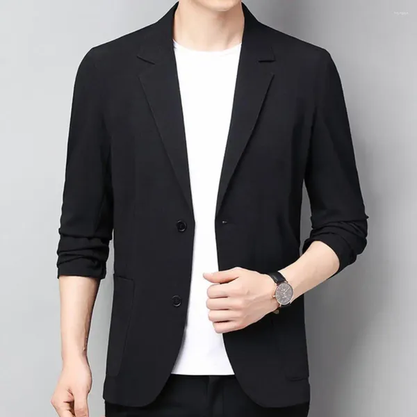 Ternos masculinos homens terno casaco duplo botões cardigan blazer cor sólida remendo bolso jaqueta de negócios manga longa lapela notch colar formal