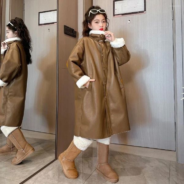 Jaquetas meninos grossos casacos outono inverno moda grandes crianças mais veludo aquecimento algodão jaqueta de couro do plutônio para 2-14y crianças outerwear