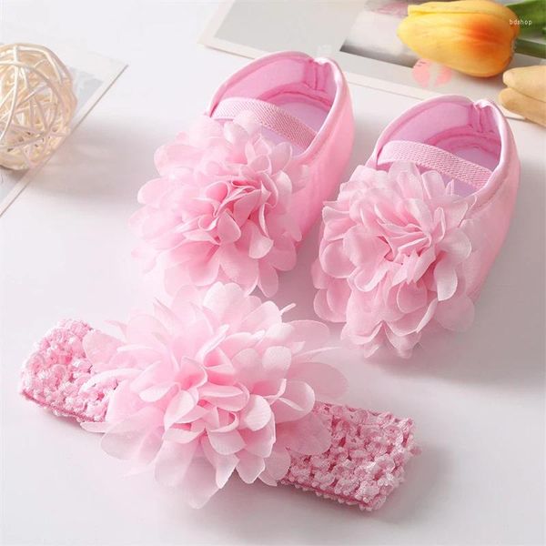 Primi camminatori Scarpe da principessa per neonate con fascia per capelli, fiori carini nati, scarpe da pavimento, casual, antiscivolo, per bambini neonati