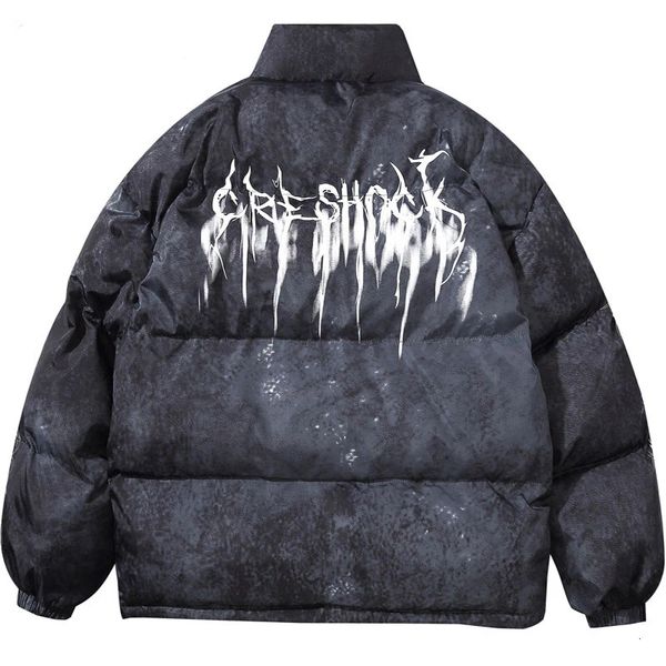 Homens para baixo parkas graffiti impressão acolchoado puffer homens para jaquetas streetwear hip hop moda oversized baggy à prova de vento punk rock casaco masculino 231108