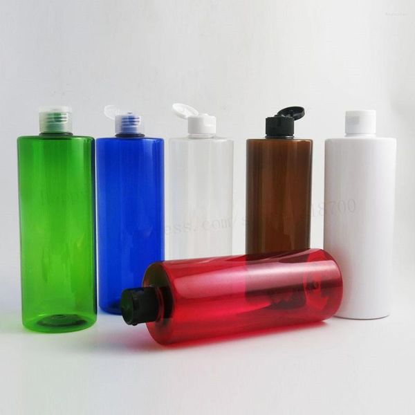 Vorratsflaschen 24 x 500 ml groß, bernsteinfarben, blau, grün, rot, weiß, klar, Shampoo, Körperwäsche, Kunststoff, PET-Flasche, Verpackungsbehälter mit Flip-Top-Verschluss