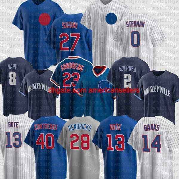 Maglie da baseball Jersey Ryne Sandberg Marcus Stroman David Bote Nico Hoerner Ian Happ Ernie Banks Nick Madrigal C