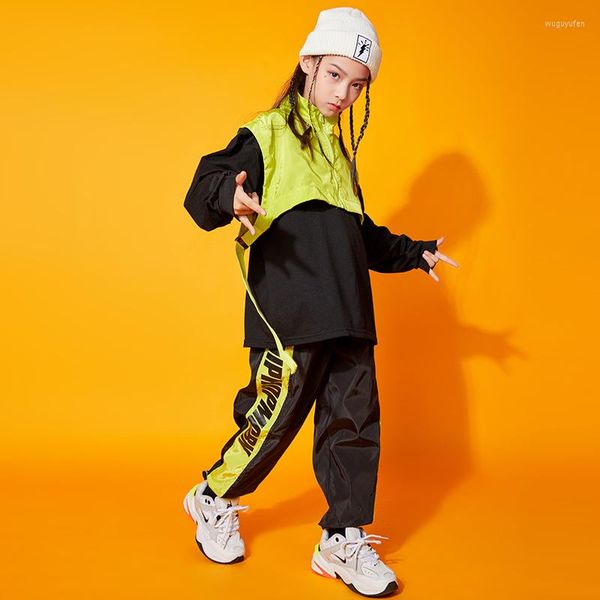 Stage Wear Kids Jazz Dance Costume Girls Hip Hop Roupfits Sweatshirt Zip Coat Tops Pants Rua Dançaram roupas de desempenho