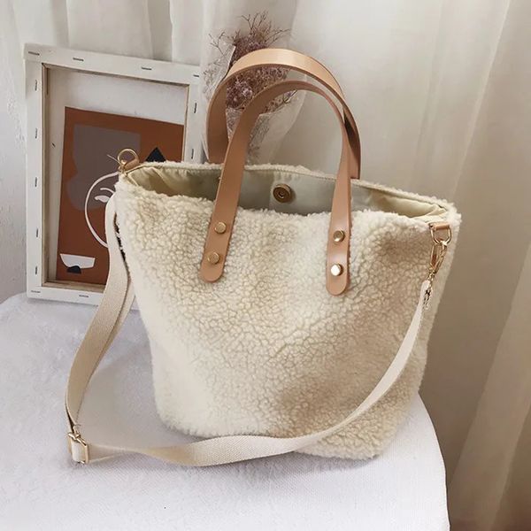 Abendtaschen Korea Stlye Frauen Handtasche große Kapazität Winter weiche Wolle Plüsch Frau Taschen Damen Einkaufstasche Bolsa feminine weiß 231108