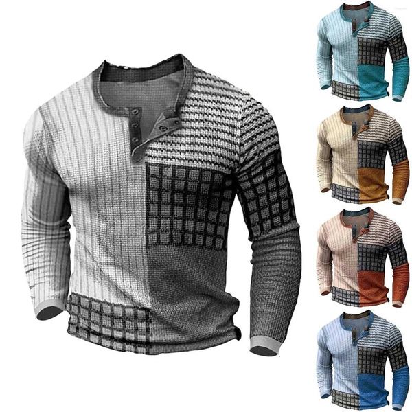 T-shirt da uomo Camicia a maniche lunghe con bottoni stampati Tasca casual alla moda per uomo in cotone sfuso