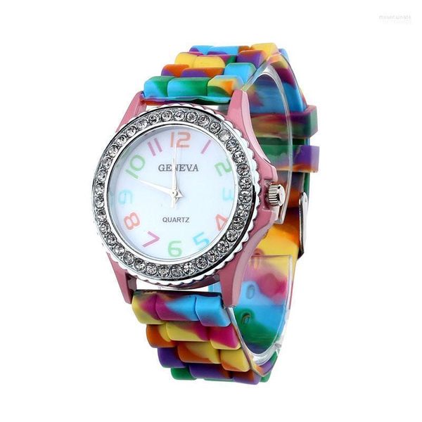 Wristwatches Women Genebra Silicone Crystal Bling Analog Digital Quartz Wrist Watch PP Moun22