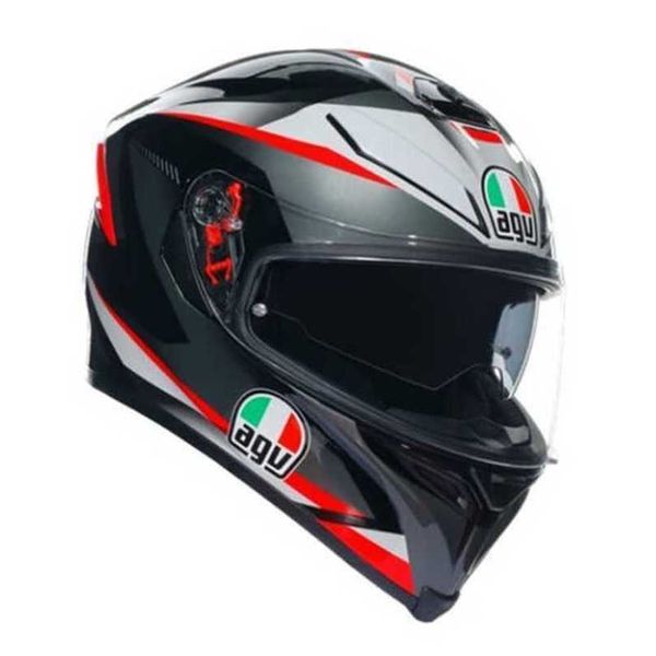 Capacetes completos AGV Capacetes de motocicleta masculinos e femininos AGV Capacete completo de motocicleta K5-S Fibra de carbono ACU - Plasma preto/cinza/vermelho WN-YO5M