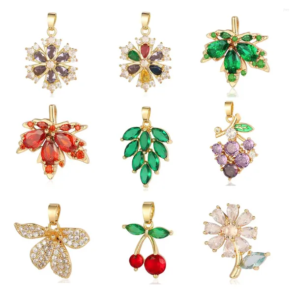 Kolye Kolye 3pcs/Lot Modaya Modeli Ayçiçeği Üzüm Kiriş Zirkon Cross Waterdrop Bakır CZ Charms DIY Mücevher Kolye Soyma