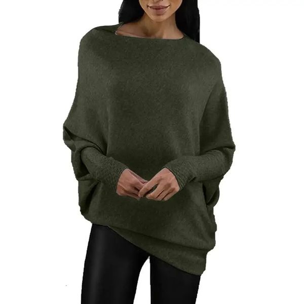 Damenpullover, asymmetrischer, drapierter Pullover, Herbst-Frauen, einfarbig, Rundhalsausschnitt, lange Ärmel, schulterfreier Pullover, lockerer Strickpullover für Damen 231108