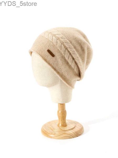 Beanie / Skull Caps Cashmere 35% Malha Cabo Padrão Gorros 2023 Grosso Inverno Big Caps Sólidos Bainha Rolada Chapéu Macio Chapéu Mistura de Lã Homens Quentes Bonnet YQ231108