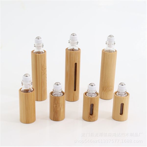 50 teile/los 10 ML Bambus Rolle Auf Flasche Mit Roller Kosmetische Glasbehälter Tragbare Auge Ätherisches öl Massage Roller Ball Tube