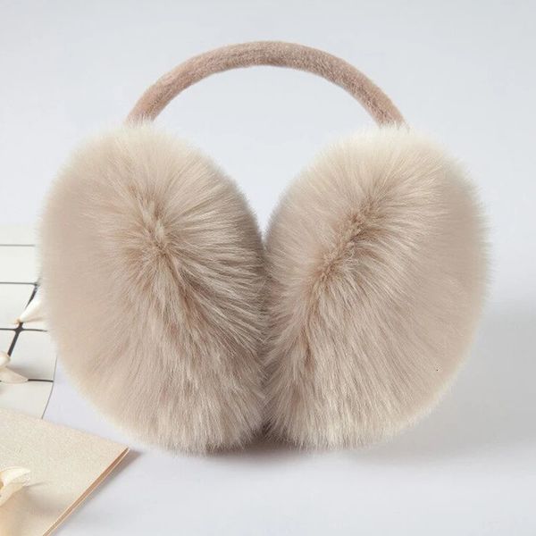 Ear muffs inverno falso pele earmuffs cor sólida mais quente pelúcia fuzzy grande bandana feminino engrossar protetor quente 231109