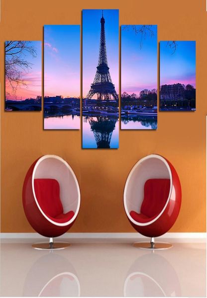 Pintura na parede lona impressa pintura paris torre eiffel imagem para decoração de casa arte moderna da parede 5pcsunframed1521130