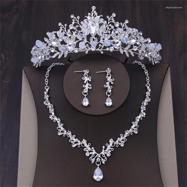 Collana Orecchini Set Deluxe Cristallo a forma di cuore Gioielli da sposa Corona di strass Copricapo Sposa Dubai Perla africana Se