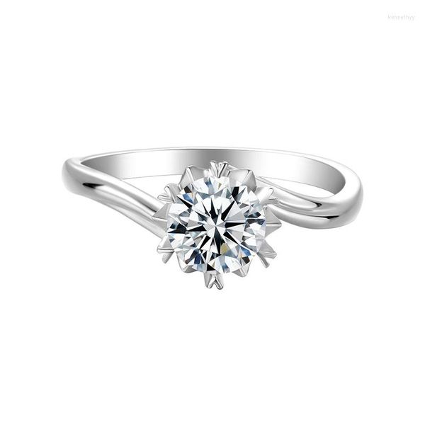 Küme halkaları gümüş 925 kar tanesi moissanit yüzüğü parlak kesim d renk 1 beyaz taş düğün çiçeği kadınlar lüks elmas mücevherler