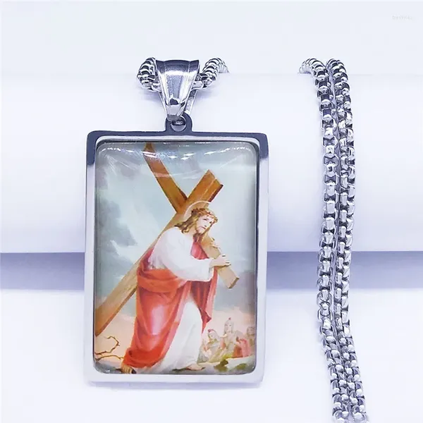 Anhänger Halsketten Christian Jesus Kreuz Edelstahl Geometrie Chocker Halskette Für Männer/Frauen Kruzifix Schmuck Collier Homme NXS07