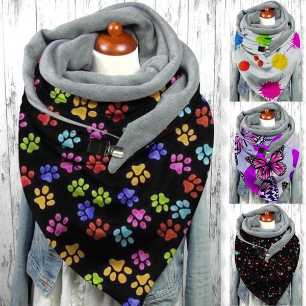 Lenços Mulheres Moda Multi-Purpose Impressão Cachecol Xale Botão de Inverno Bufandas Poncho Triângulo Envoltório Grande Stoles Xmas Mujer Moda Lujo