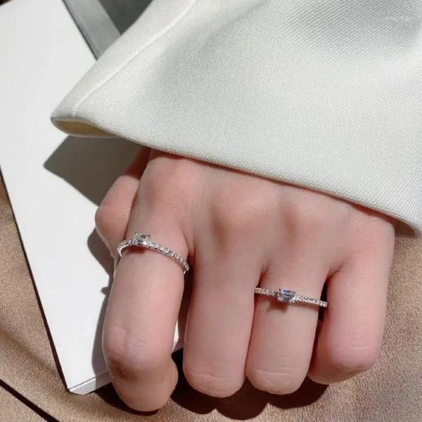 Anéis de cluster 18k ouro branco moda quatro pinos anel de casamento para mulheres 1 diamante noivado femme noiva dia dos namorados presente menina
