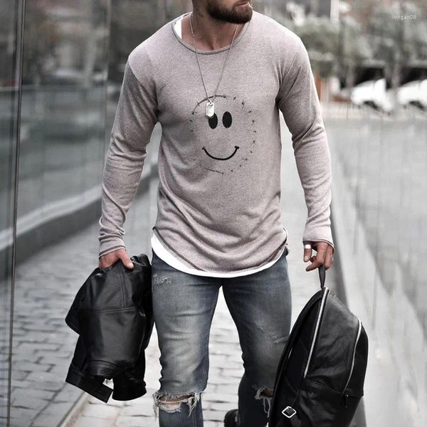 T-shirt da uomo T-shirt a maniche lunghe Primavera e autunno Tendenza moda Stampa Design Stile scolastico Casual Grandi dimensioni